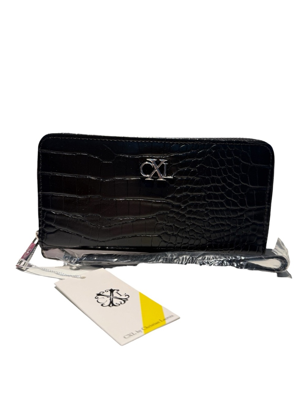 Christian Lacroix Black Croco Zip Around Wristlet Wallet | NWT